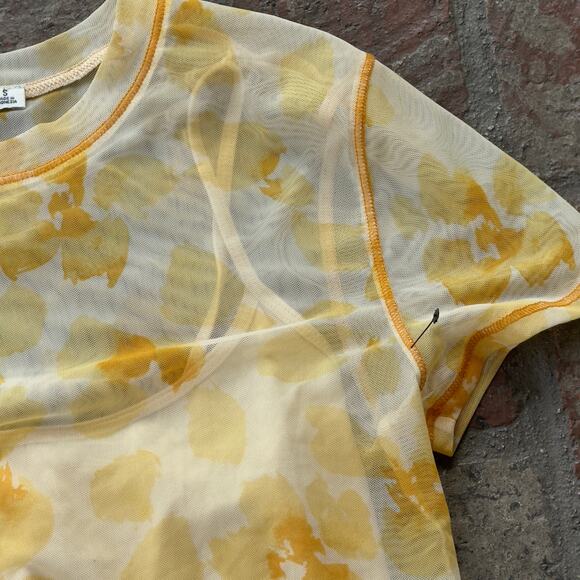 Abercrombie & Fitch Yellow Sheer Mesh T-Shirt & Tank Top Floral Stretch Size S - Picture 3 of 8